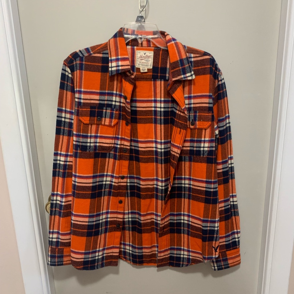 American Eagle Outfitters Heritage Flannel in Orange and Navy